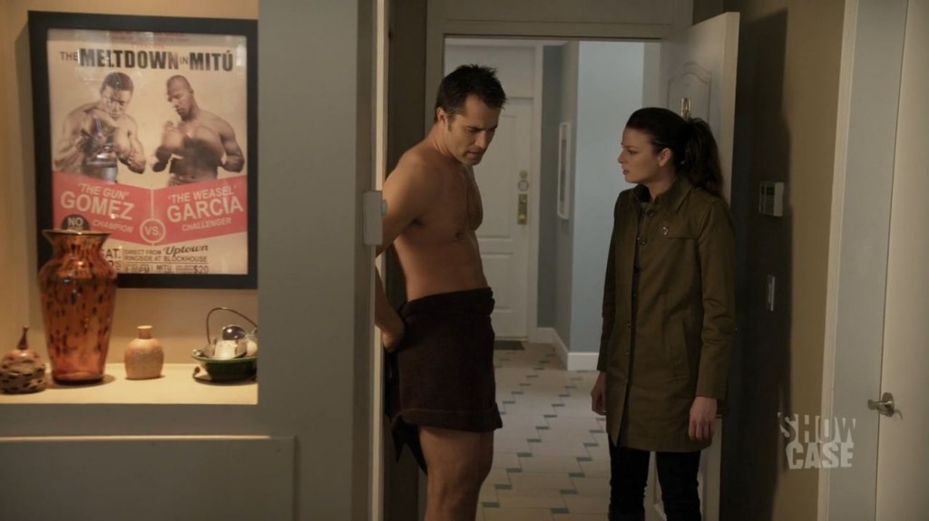 Carlos Fonnegra (Victor Webster) in a towel with Kiera - Continuum - The Politics of Time