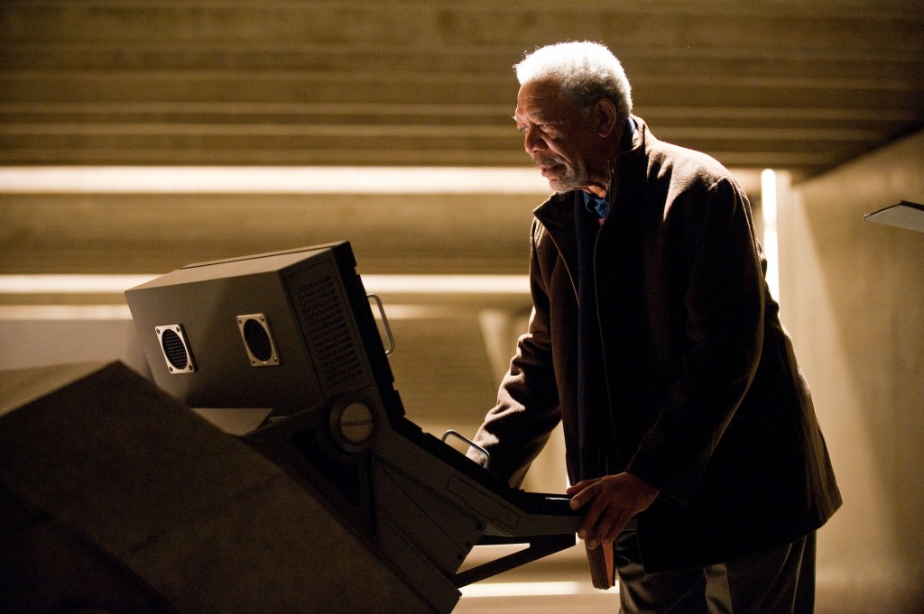 Morgan Freeman as Lucius Fox in The Dark Knight Rises