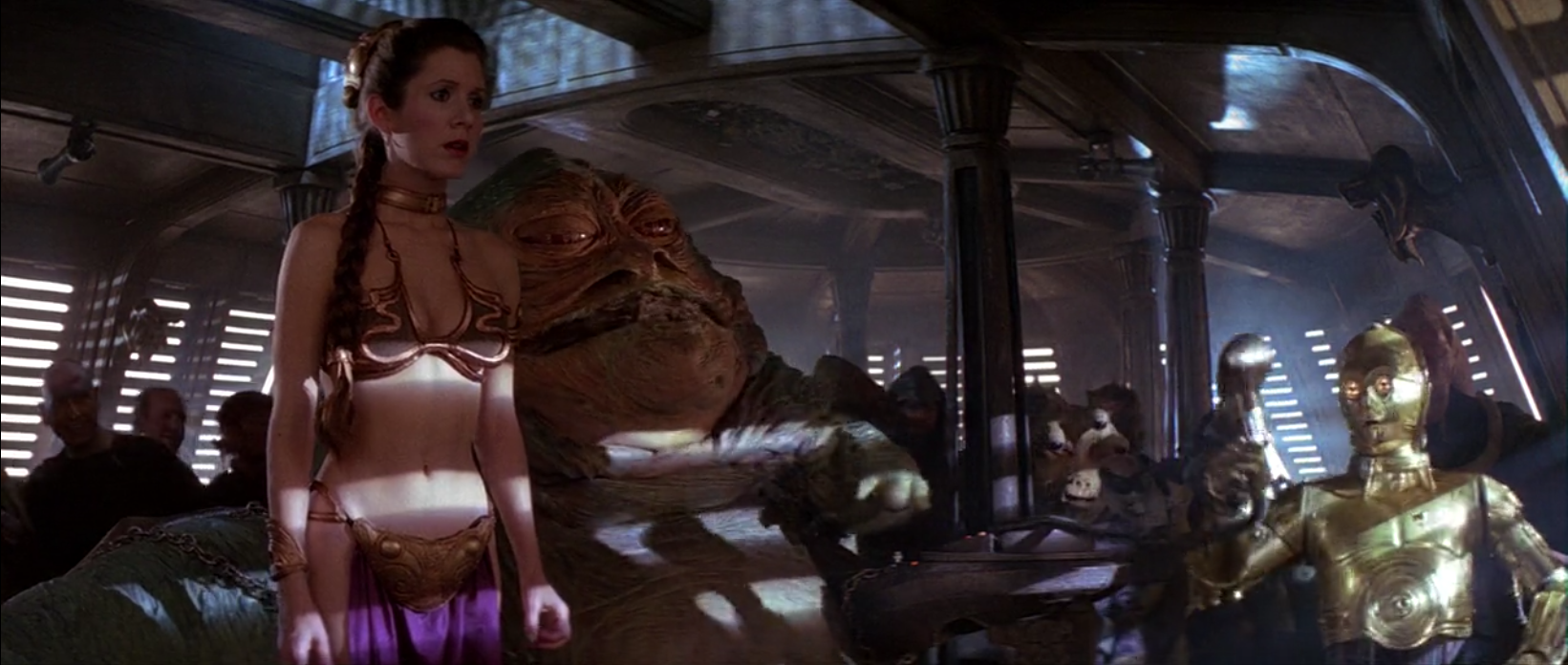 Carrie Fisher as Princess Leia in a metal bikini  - George Lucas sells LucasFilm for 4 Billion!