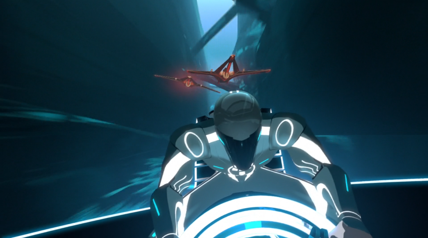 Beck as the Renegade being pursued - Terminal - Terminal - Tron: Uprising