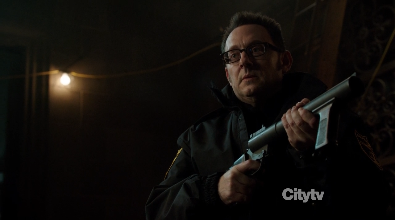 Michael Emerson as Harold Finch dressed as a cop - Person of Interest