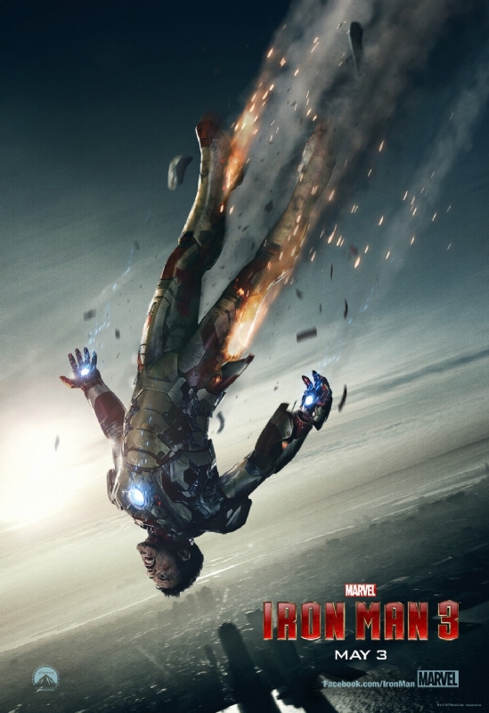 Robert Downey Jr. as Tony Stark (Iron Man) falling in Iron Man 3