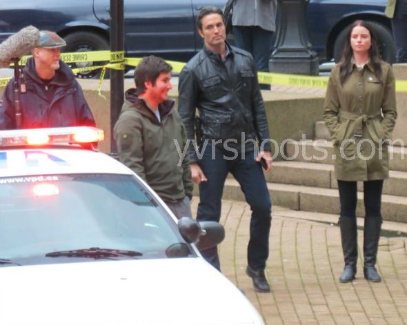 Victor Webster and Rachel Nichols filming Continuum Season 2