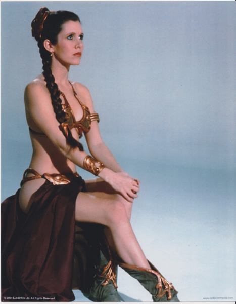 Slave Leia (Carrie Fisher) seated