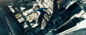 Zachary Quinto as Spock leaping from building