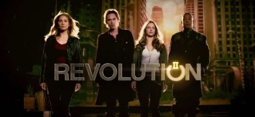 Revolution season 2 banner - Elizabeth Mitchell, Billy Burke, Tracy Spiridakos and Giancarlo Esposito