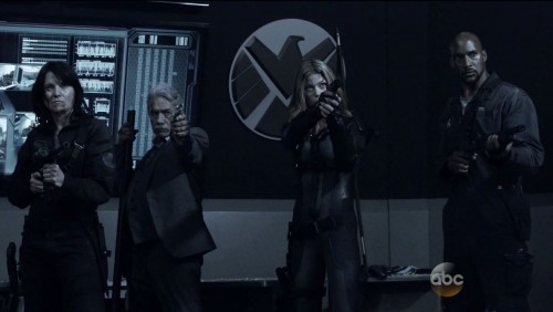 Hartley, Gonzales, Bobbi and Mack await the onslaught. Agents of SHIELD S2Ep15 'One Door Closes' Review