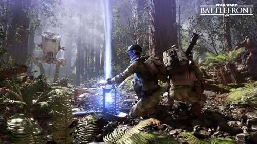 Star Wars Battlefront. Rebel troops on Endor fighting.