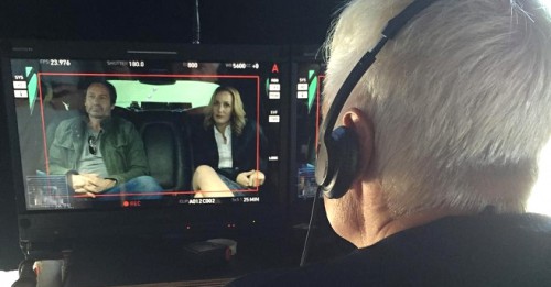 Chris Carter watching a scene between Mulder and Scully