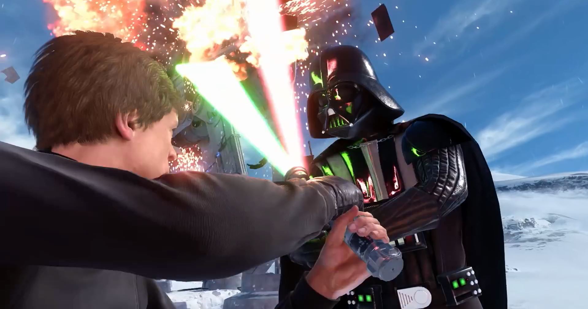 Darth Vader and Luke Skywalker duel on Hoth - Star Wars Battlefront Preview
