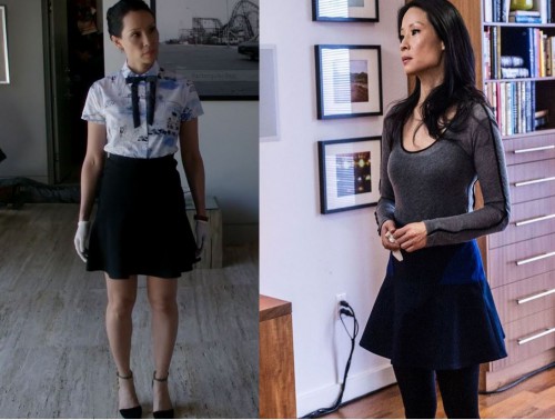 Lucy Liu wearing mini skirts on Elementary