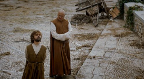 Varys and Tyrion walking through Meereen. Game Of Thrones S6Ep1 The Red Woman Review