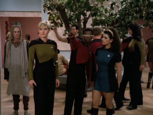 Star Trek The Next Generation A gentle Encounter Before Farpoint Deanna Troi wearing skirt uniform