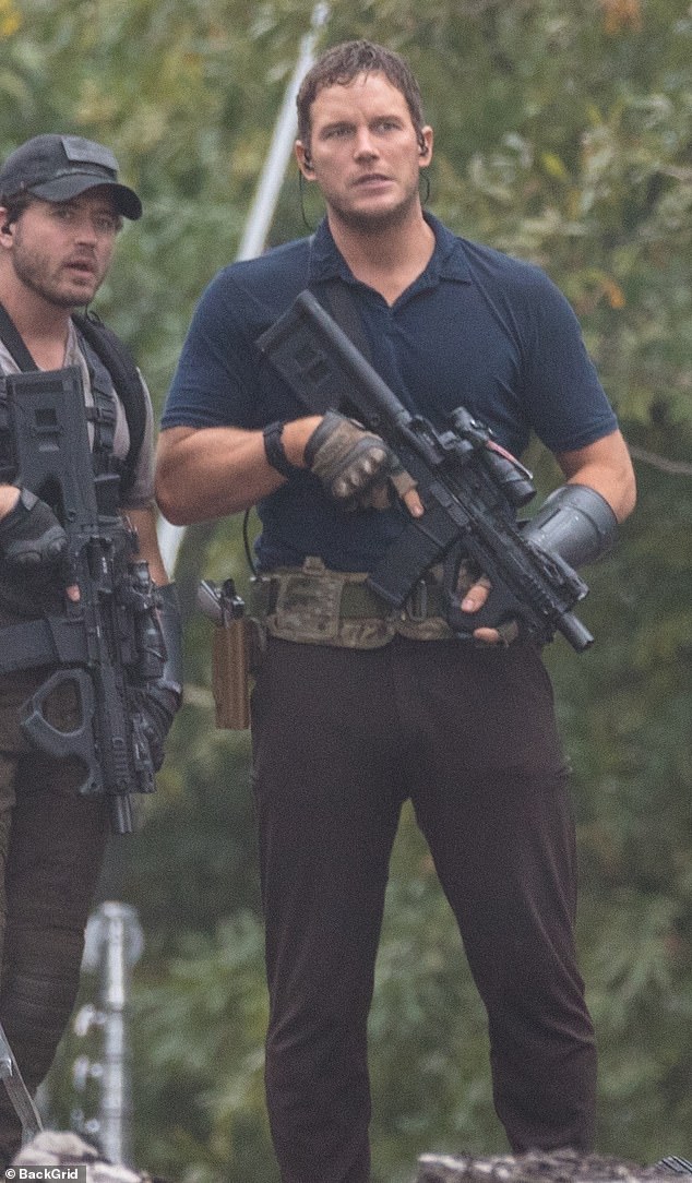 Chris Pratt on the set of The Tomorrow War