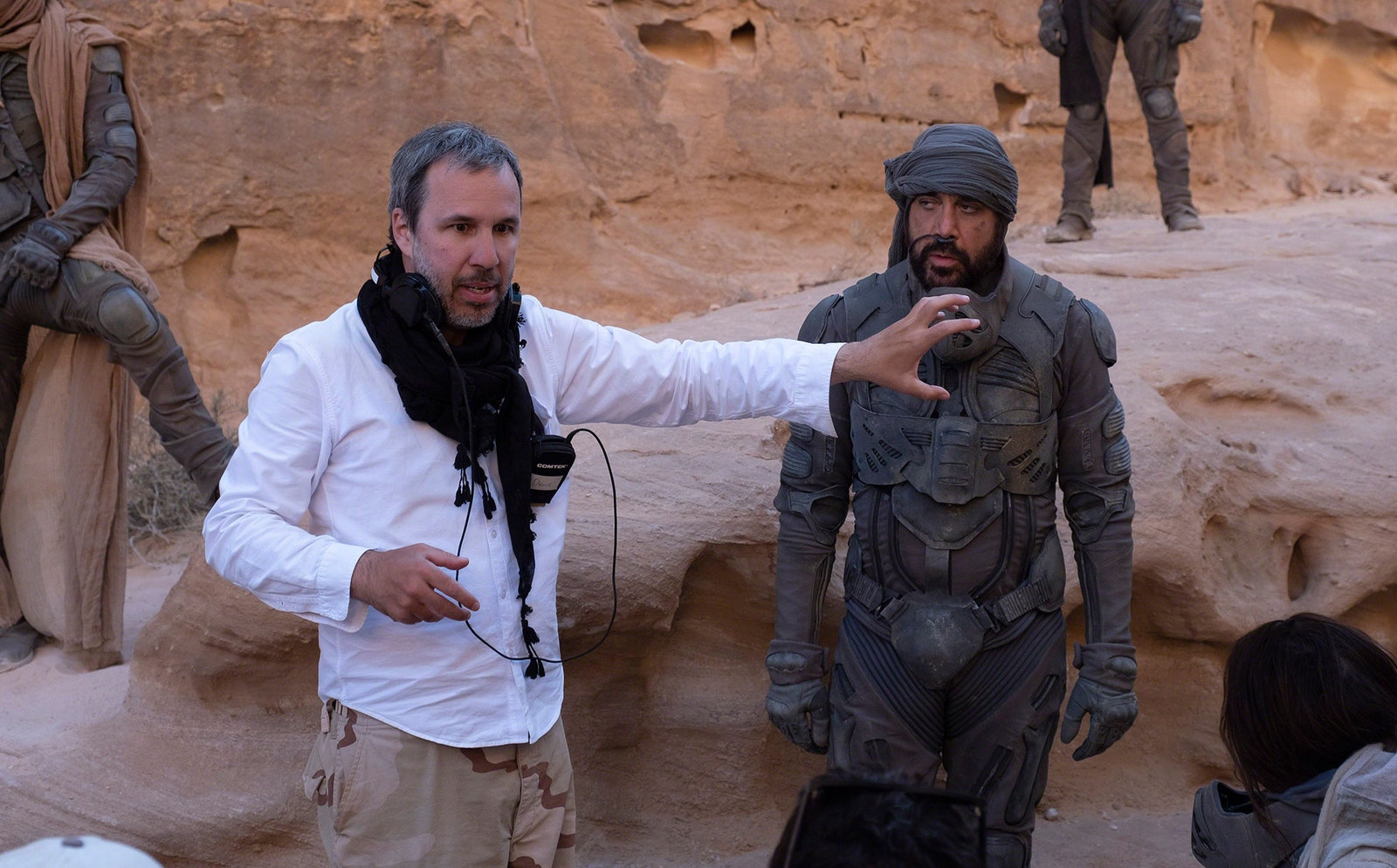 Dune 2020 - Denis Villeneuve on set with Javier Bardem as Stilgar