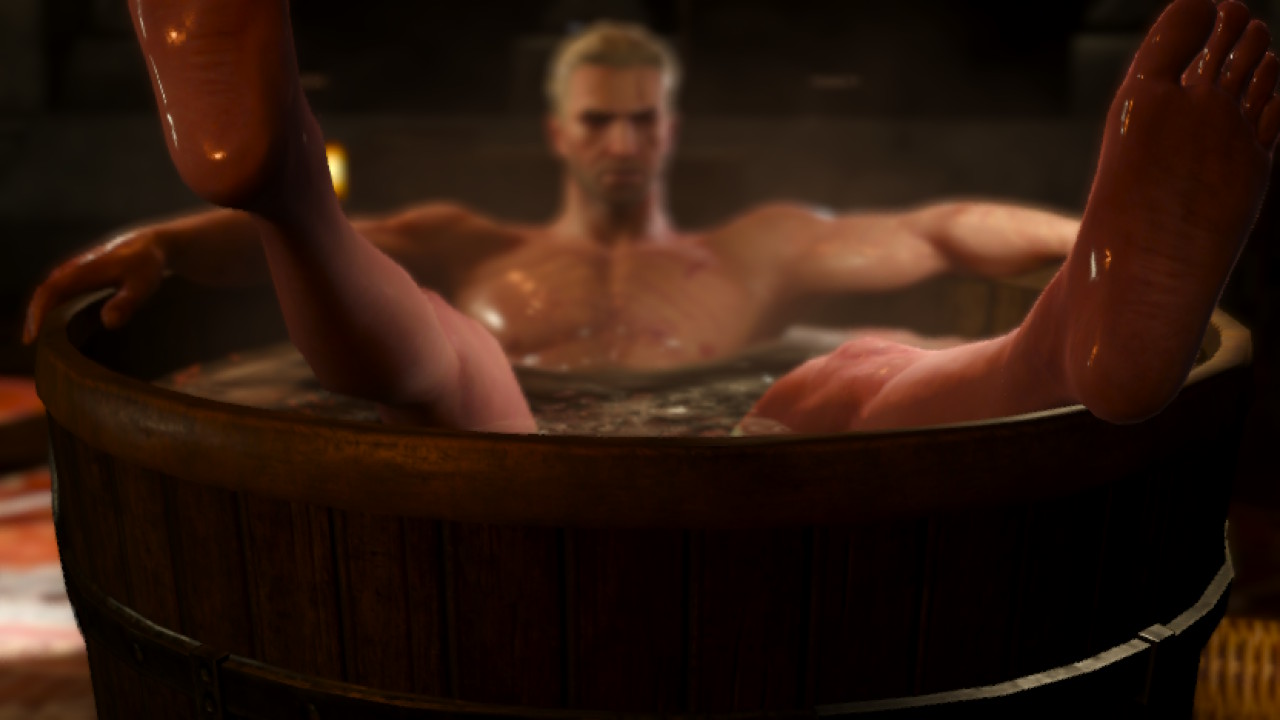 The Witcher 3 on Nintendo Switch Geralt in a bathtub