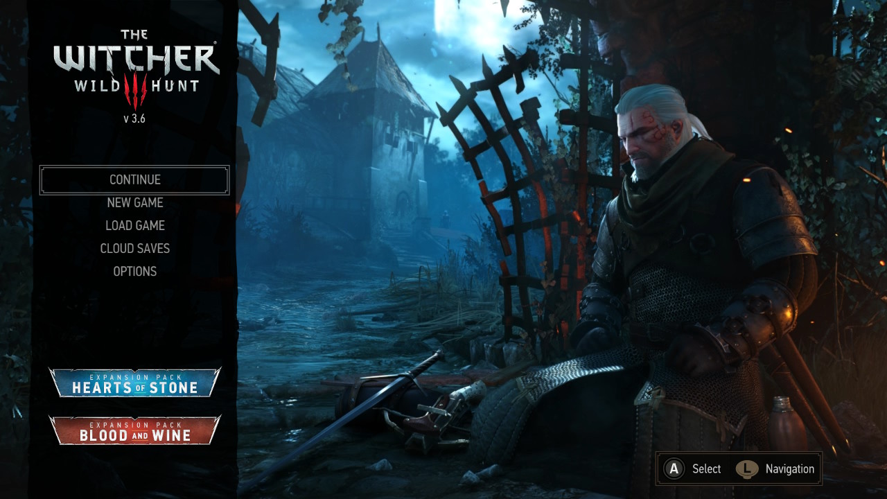 The Witcher 3 on Nintendo Switch main menu