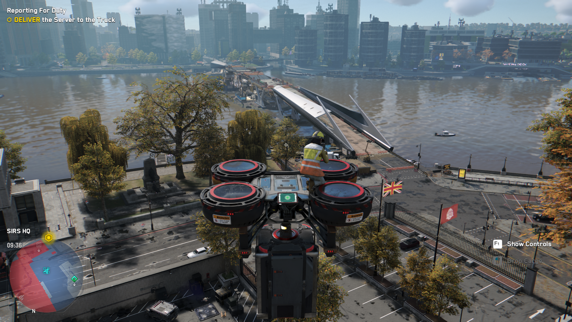 Watch Dogs Legion riding a drone